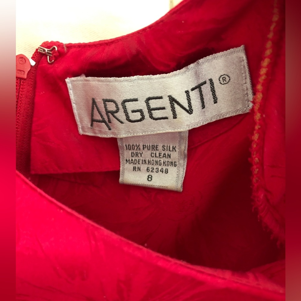 Vintage Argenti Red Silk Long Sleeve Shoulder Pads Dress Size 8 - Picture 4 of 8